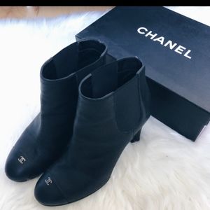 {chanel} logo ankle booties